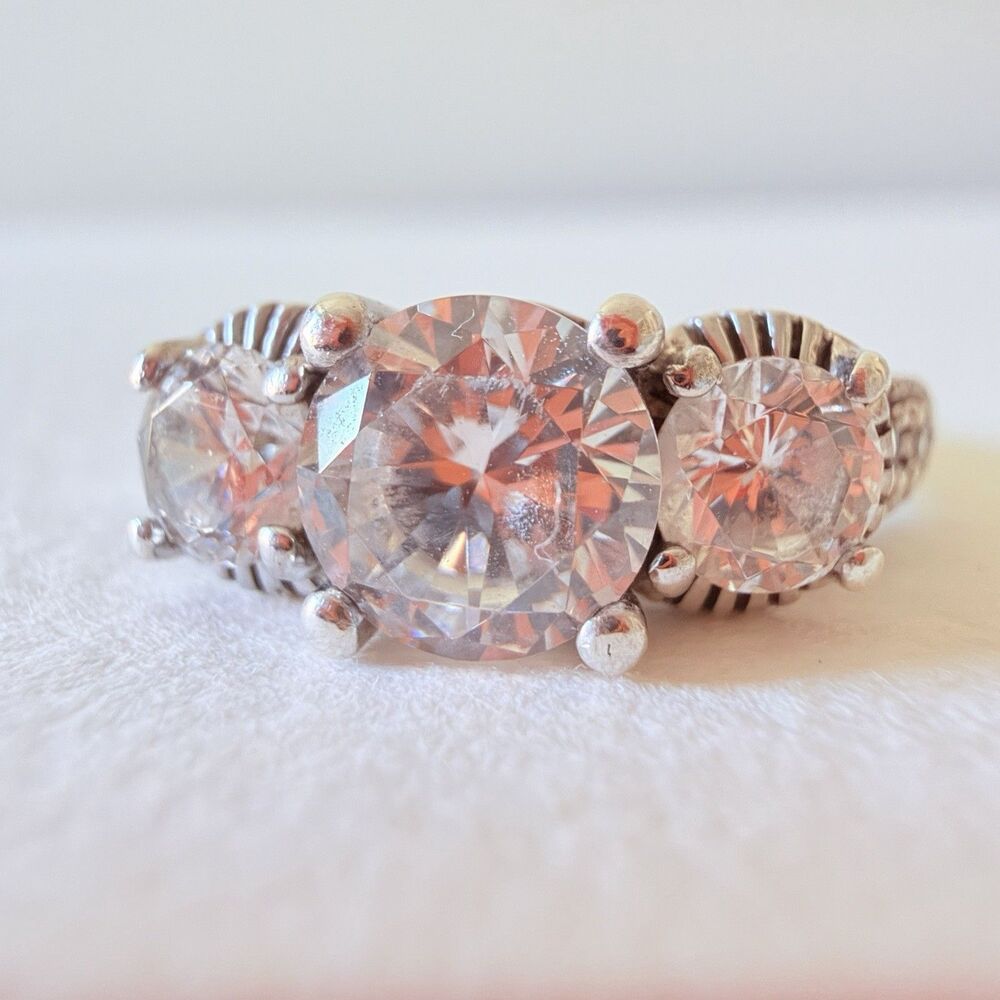 Xavier Simulated Diamond Sterling Silver Engagement Ring Size 5.5 3 Stones